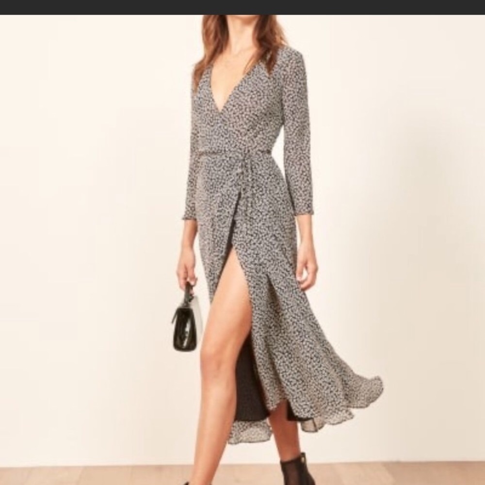 Reformation Black and White Wrap Midi-Max Dress